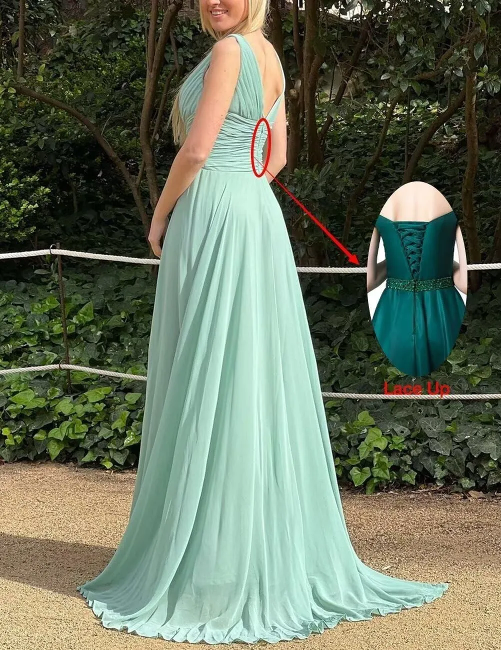 Lace Bridesmaid Dresses for Women Long Chiffon Evening Gowns Formal V Neck Prom Dress with Slit PD944