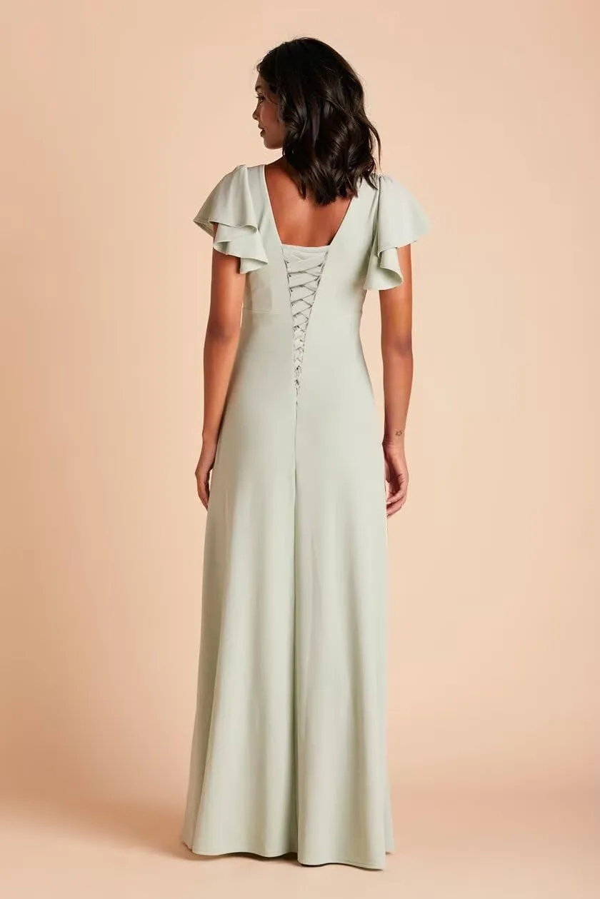 Lace Up Back Bridesmaid Dresses for Women 2025 Futtler Sleeves Split Chiffon Evening Dress AD116
