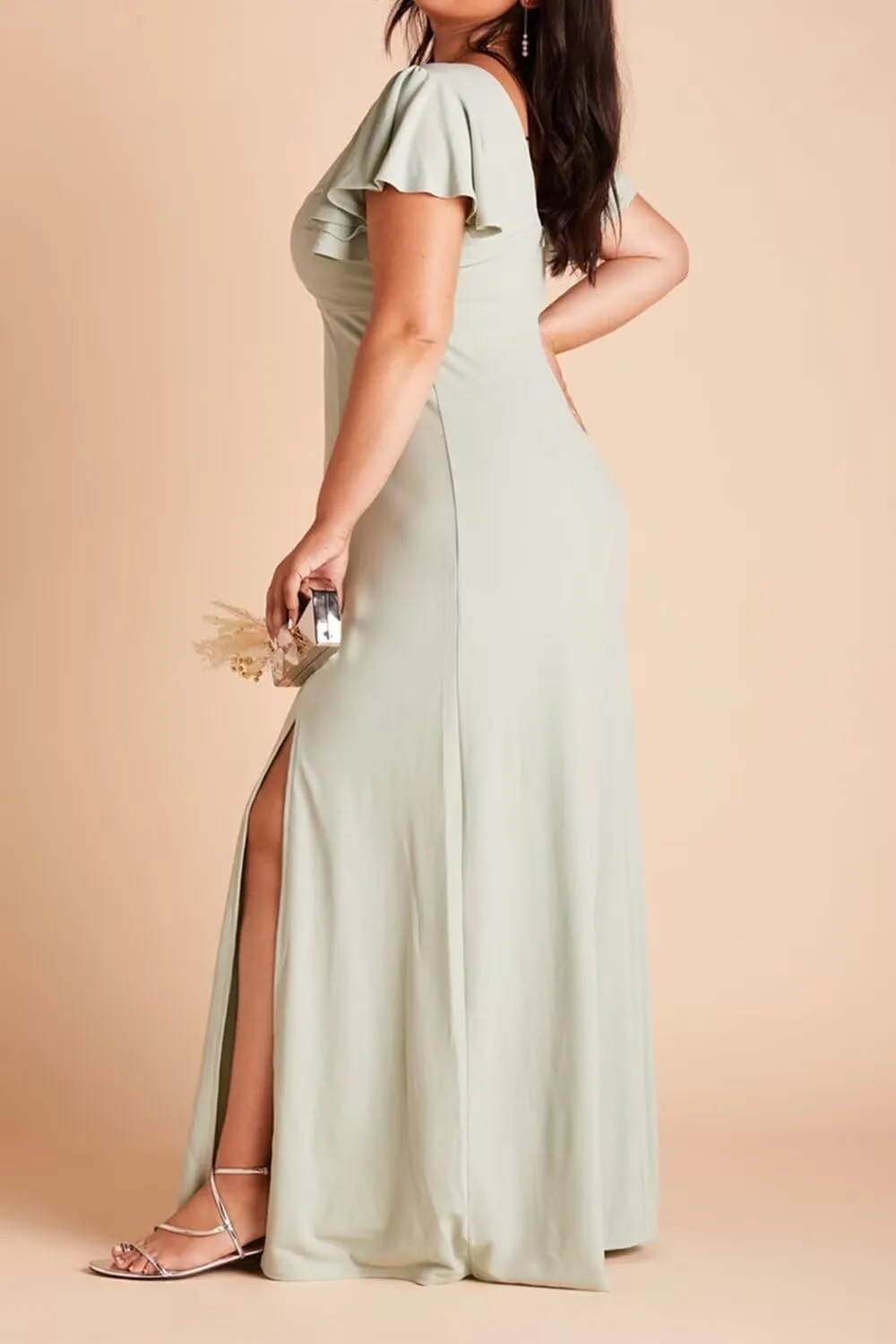 Lace Up Back Bridesmaid Dresses for Women 2025 Futtler Sleeves Split Chiffon Evening Dress AD116