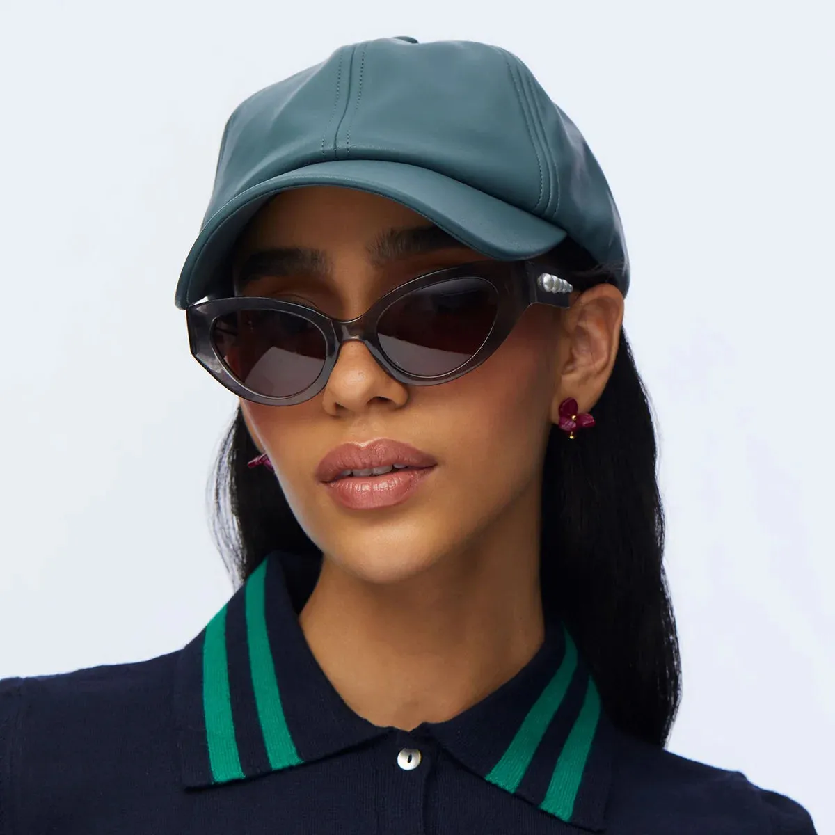 Lele Sadoughi CHARCOAL FAUX LEATHER BASEBALL CAP