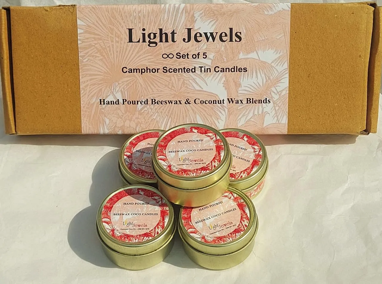 LIGHT JEWELS Soy Wax Candle with Tin Jar Candle, Scented Candles for Home Decor Gift Set | Tea Lights | Long-Burning
