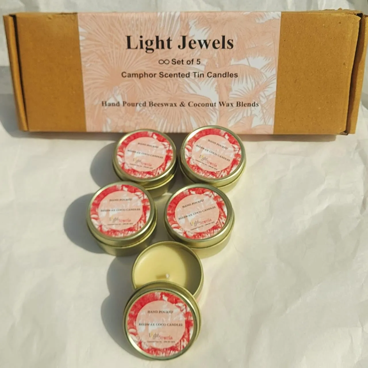 LIGHT JEWELS Soy Wax Candle with Tin Jar Candle, Scented Candles for Home Decor Gift Set | Tea Lights | Long-Burning
