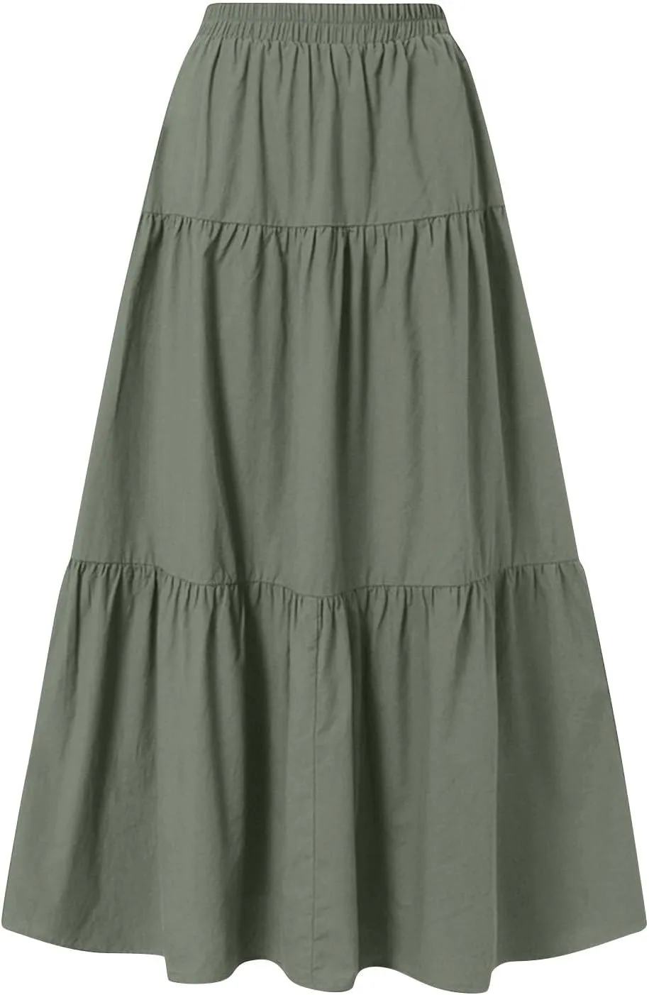 Linen Maxi Skirts for Women 2025 Summer Bow Elastic Waist A Line Tiered Boho Skirt Vacation Beach Long Pleated Skirt