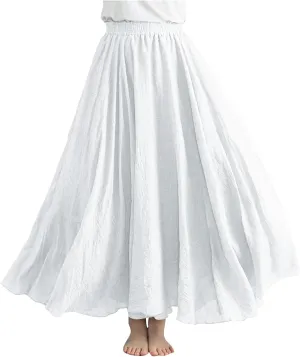 Linen Maxi Skirts for Women Flowy Swing A-Line Skirt Ankle Length Elastic High Waist Summer Beach Vacation Clothes