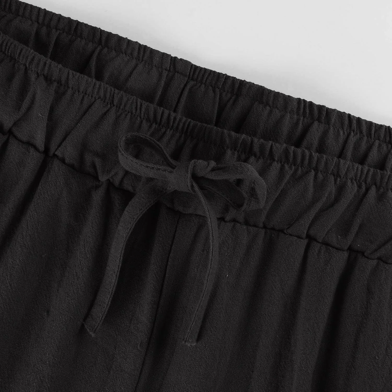 Linen Pants Women Summer Causal Drawstring High Waisted Work Pants Relaxed Fit Wide Leg Trouser Pants with Pockets