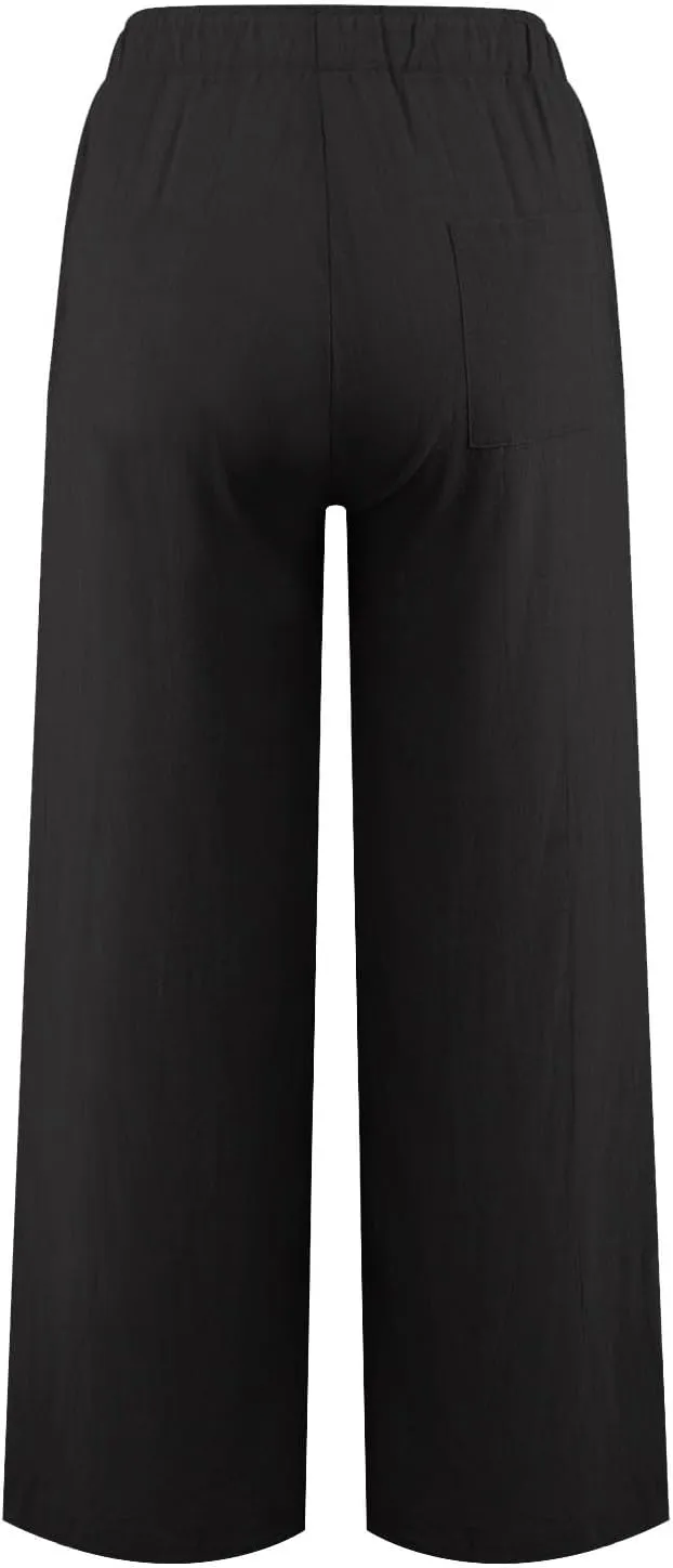 Linen Pants Women Summer Causal Drawstring High Waisted Work Pants Relaxed Fit Wide Leg Trouser Pants with Pockets