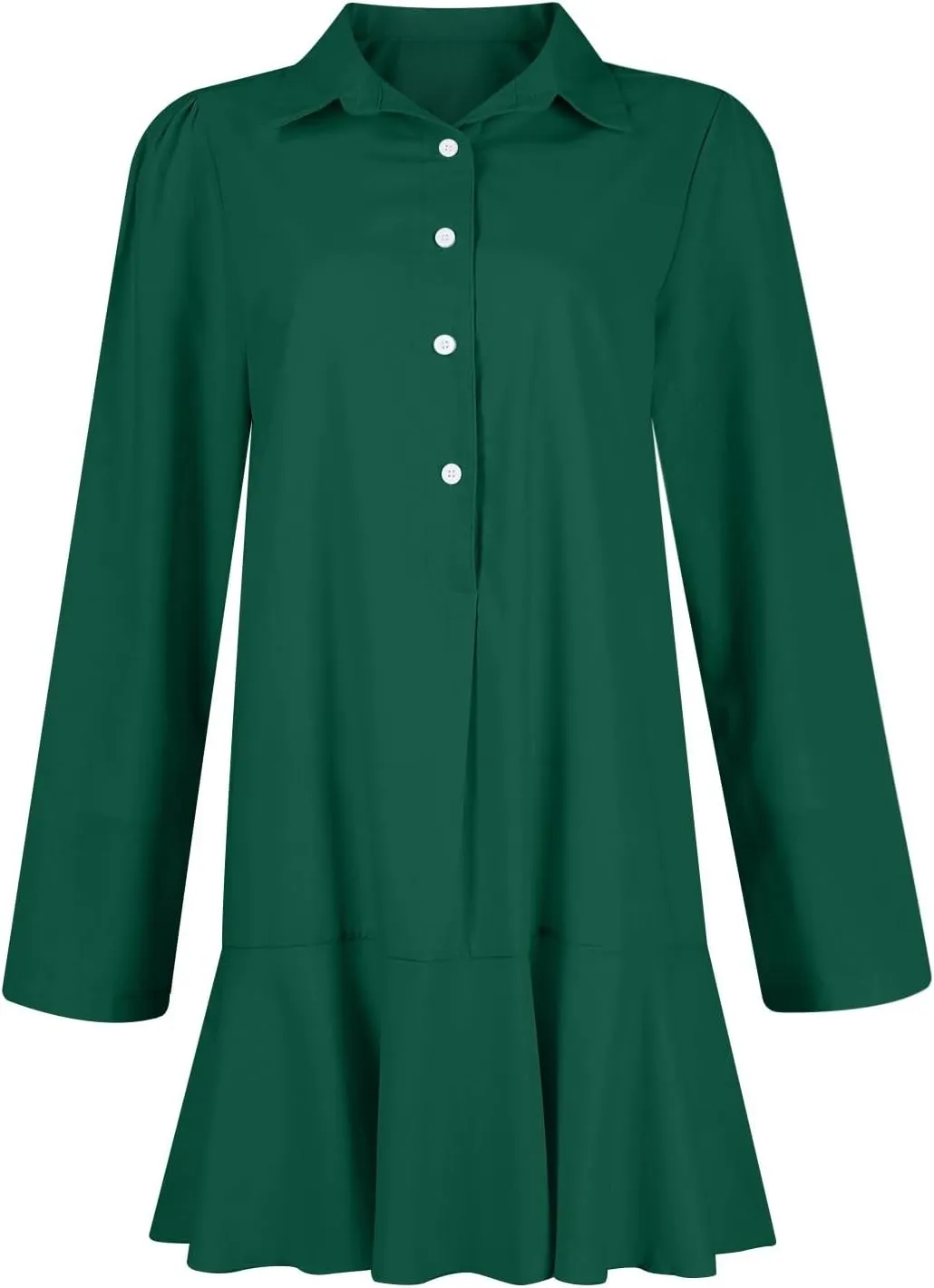 Linen Shirt Dresses for Women Button Down Long Sleeve Short Mini Dress Classic Collar Ruffle Flowy Hem Sundress