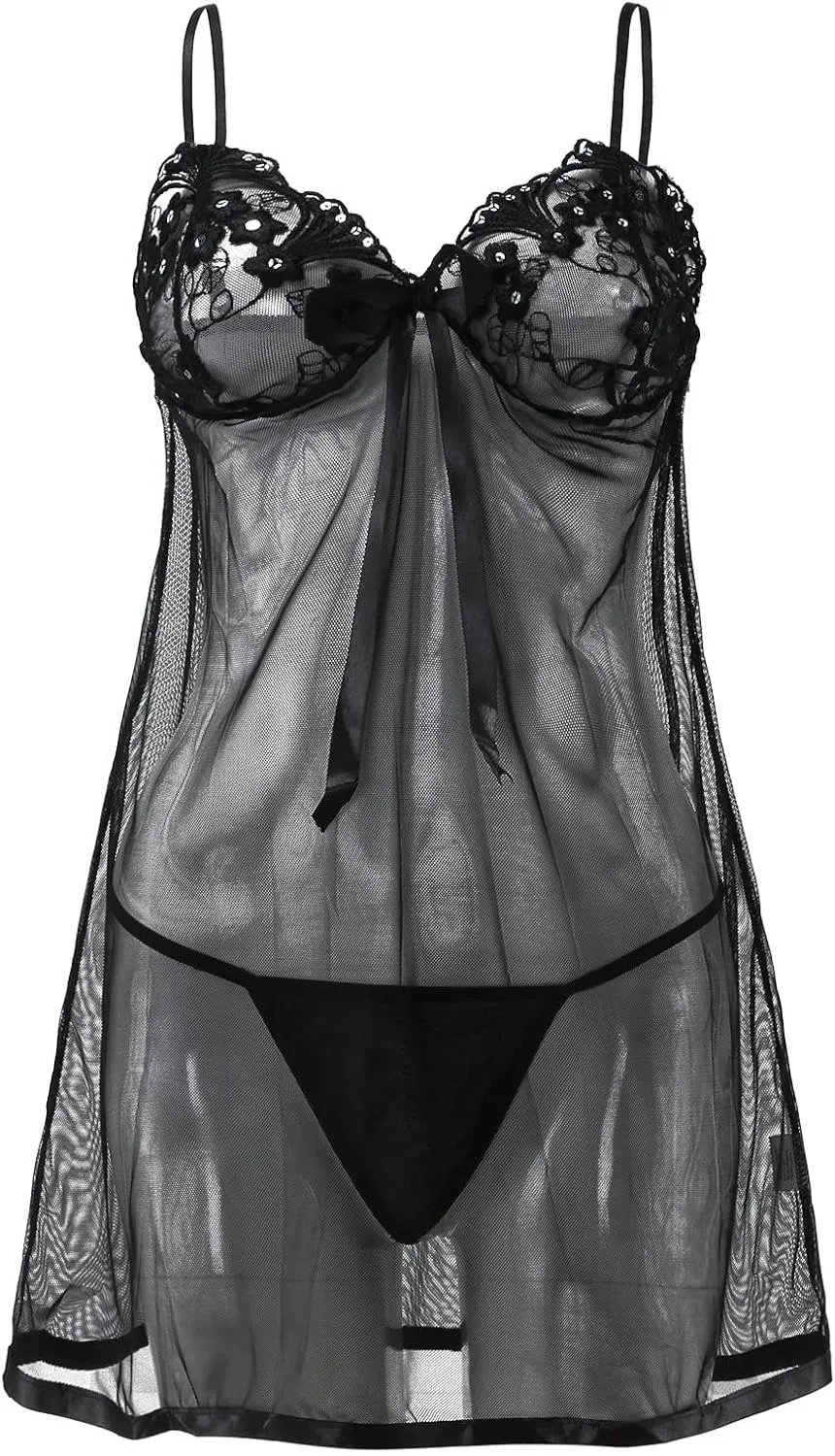 Lingerie for Women Naughty Strappy Underwire Lingerie Pajamas Set Trim Self Tie Bra and Strappy Panty