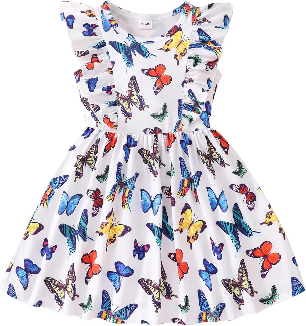 Little Girls A-line Dress Cute Leopard Mermaid Pattern Ruffle Sundress Toddler Girl Casual Dresses for Party 2-7Y