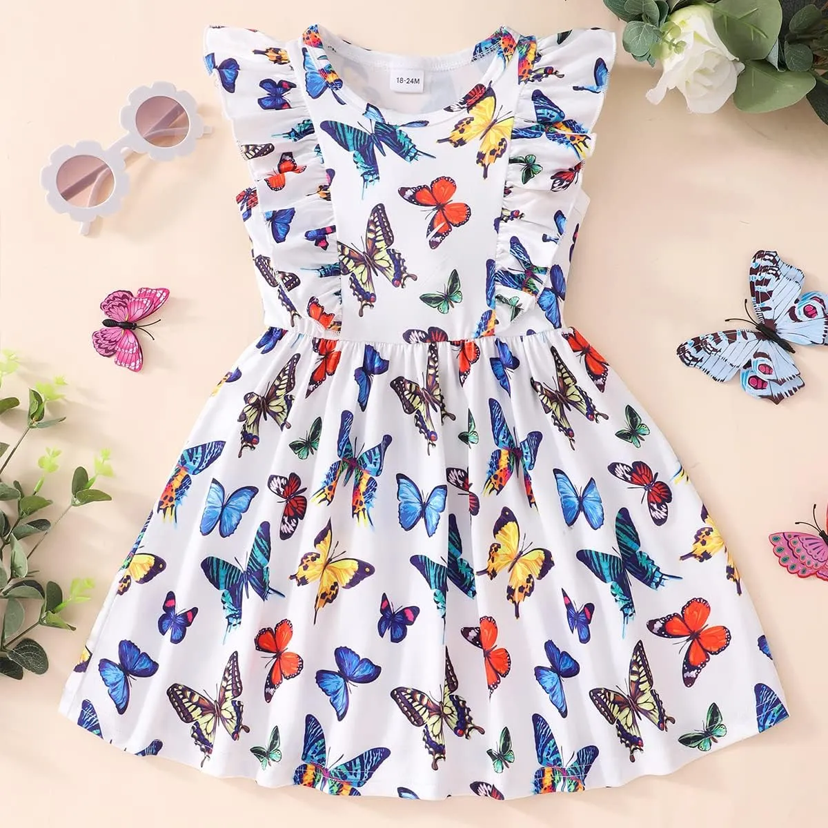 Little Girls A-line Dress Cute Leopard Mermaid Pattern Ruffle Sundress Toddler Girl Casual Dresses for Party 2-7Y