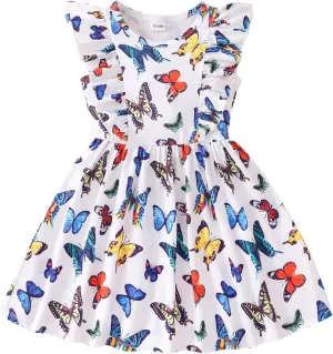 Little Girls A-line Dress Cute Leopard Mermaid Pattern Ruffle Sundress Toddler Girl Casual Dresses for Party 2-7Y