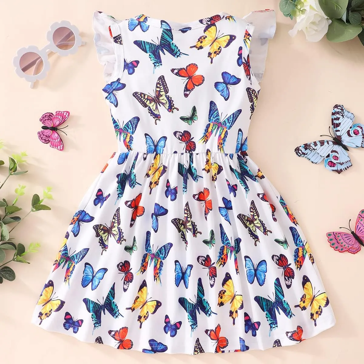 Little Girls A-line Dress Cute Leopard Mermaid Pattern Ruffle Sundress Toddler Girl Casual Dresses for Party 2-7Y