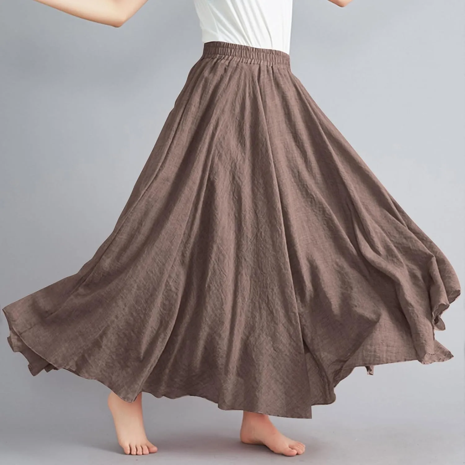 Long Skirts for Women Summer High Waist Beach Skirt Solid Color Western Boho Casual Skirt Flowy Quick Dry Skirt