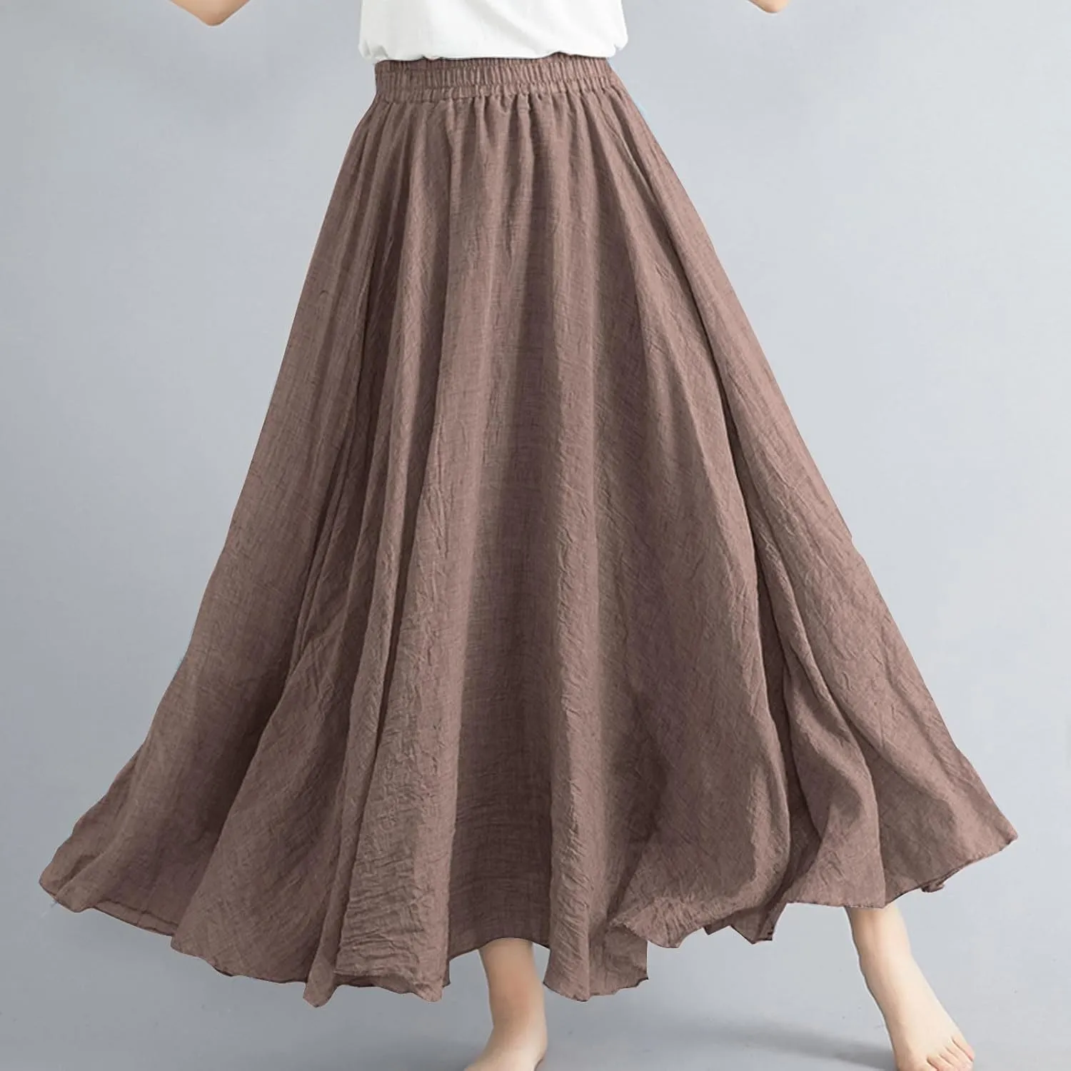 Long Skirts for Women Summer High Waist Beach Skirt Solid Color Western Boho Casual Skirt Flowy Quick Dry Skirt