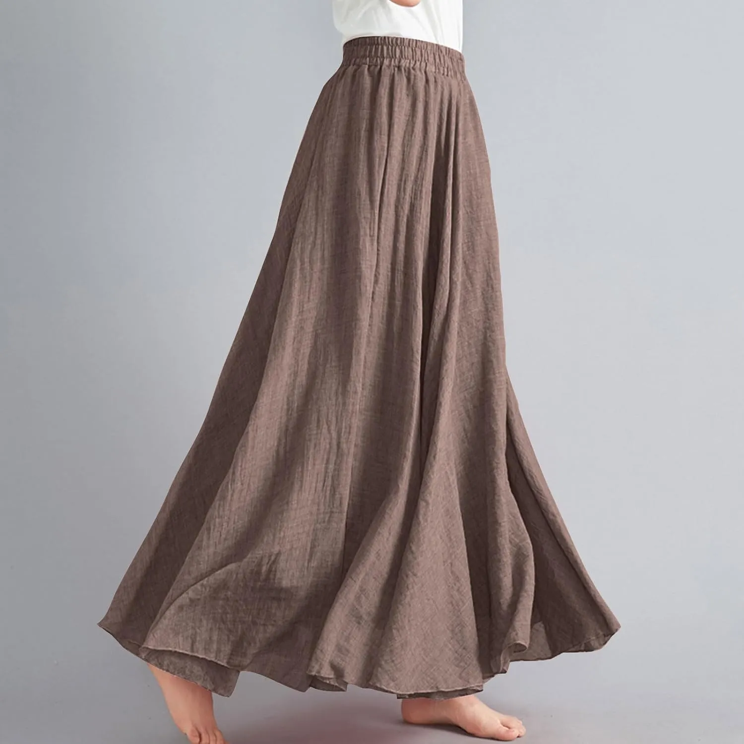 Long Skirts for Women Summer High Waist Beach Skirt Solid Color Western Boho Casual Skirt Flowy Quick Dry Skirt