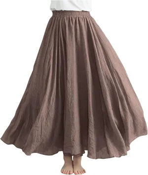 Long Skirts for Women Summer High Waist Beach Skirt Solid Color Western Boho Casual Skirt Flowy Quick Dry Skirt