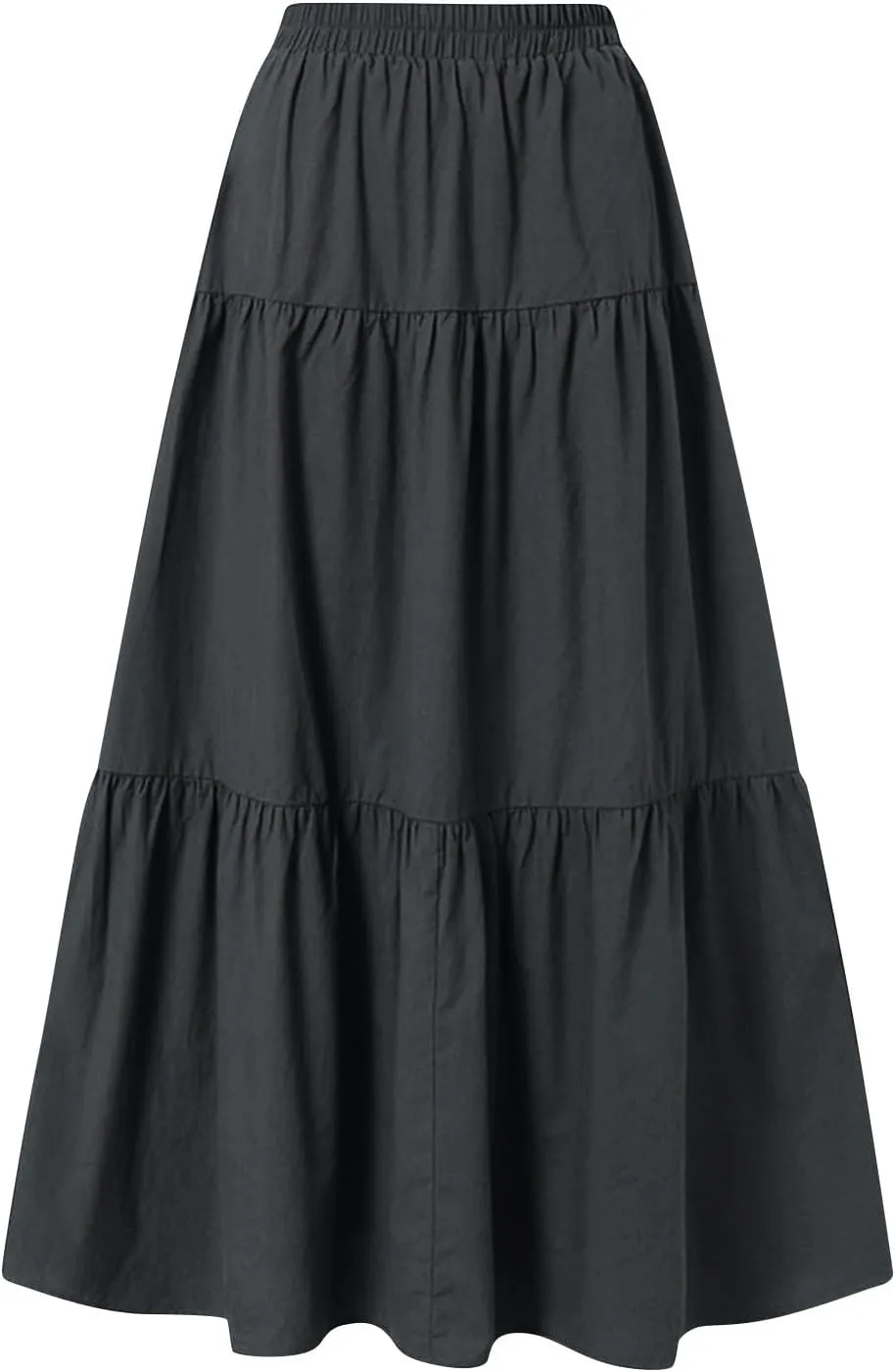 Long Skirts for Women Trendy High Waisted Tiered A Line Linen Skirt Casual Flowy Pleated Beach Maxi Skirts with Tie