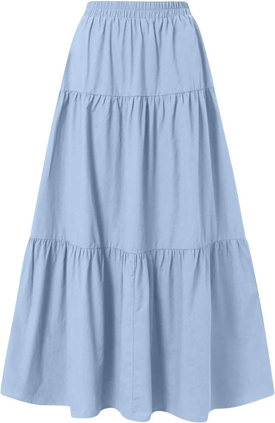 Long Skirts for Women Trendy High Waisted Tiered A Line Linen Skirt Casual Flowy Pleated Beach Maxi Skirts with Tie