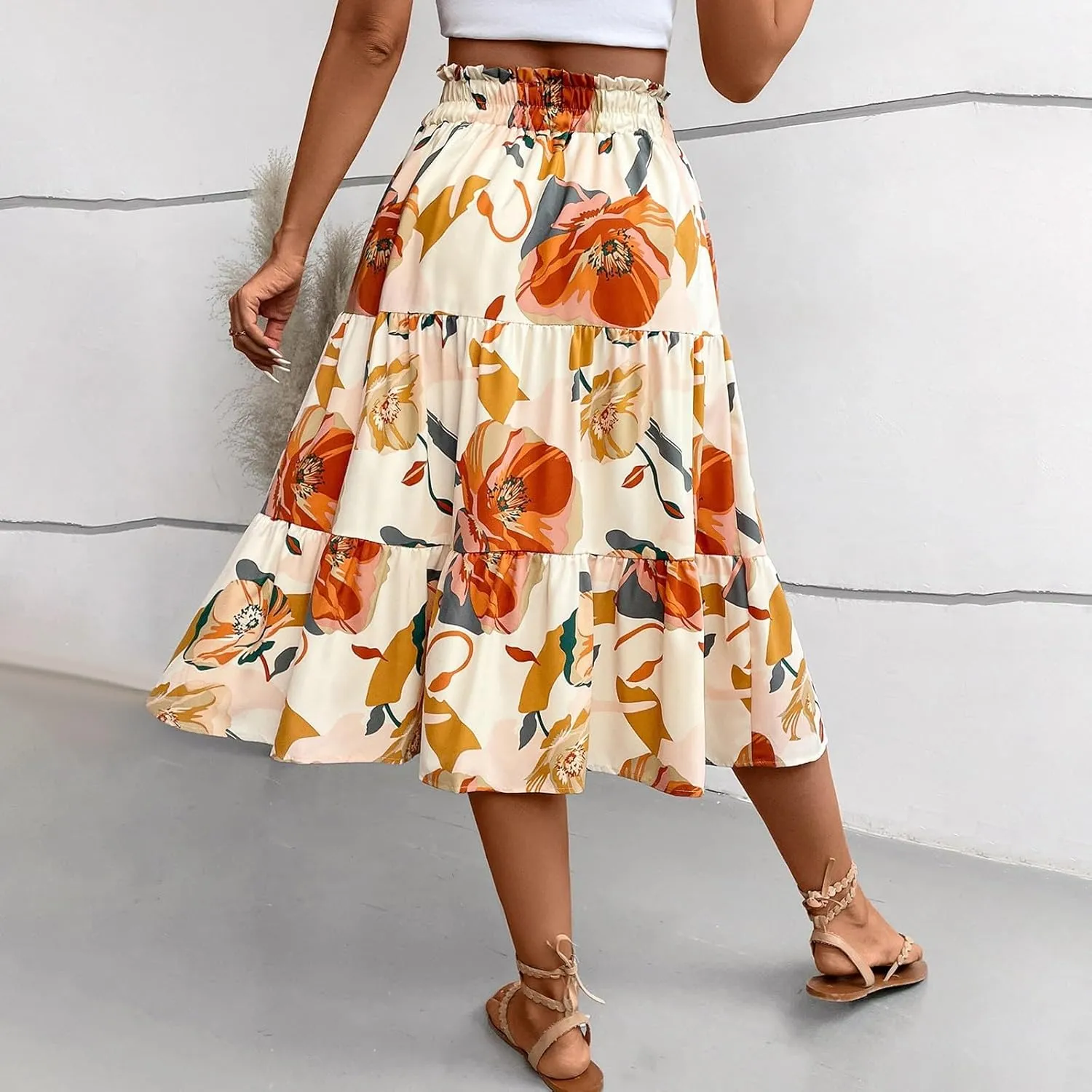 Long Skirts for Women,Elastic High Waisted Womens Boho Maxi Skirt with Pockets Linen Flowy Long Skirts 2025 Trendy