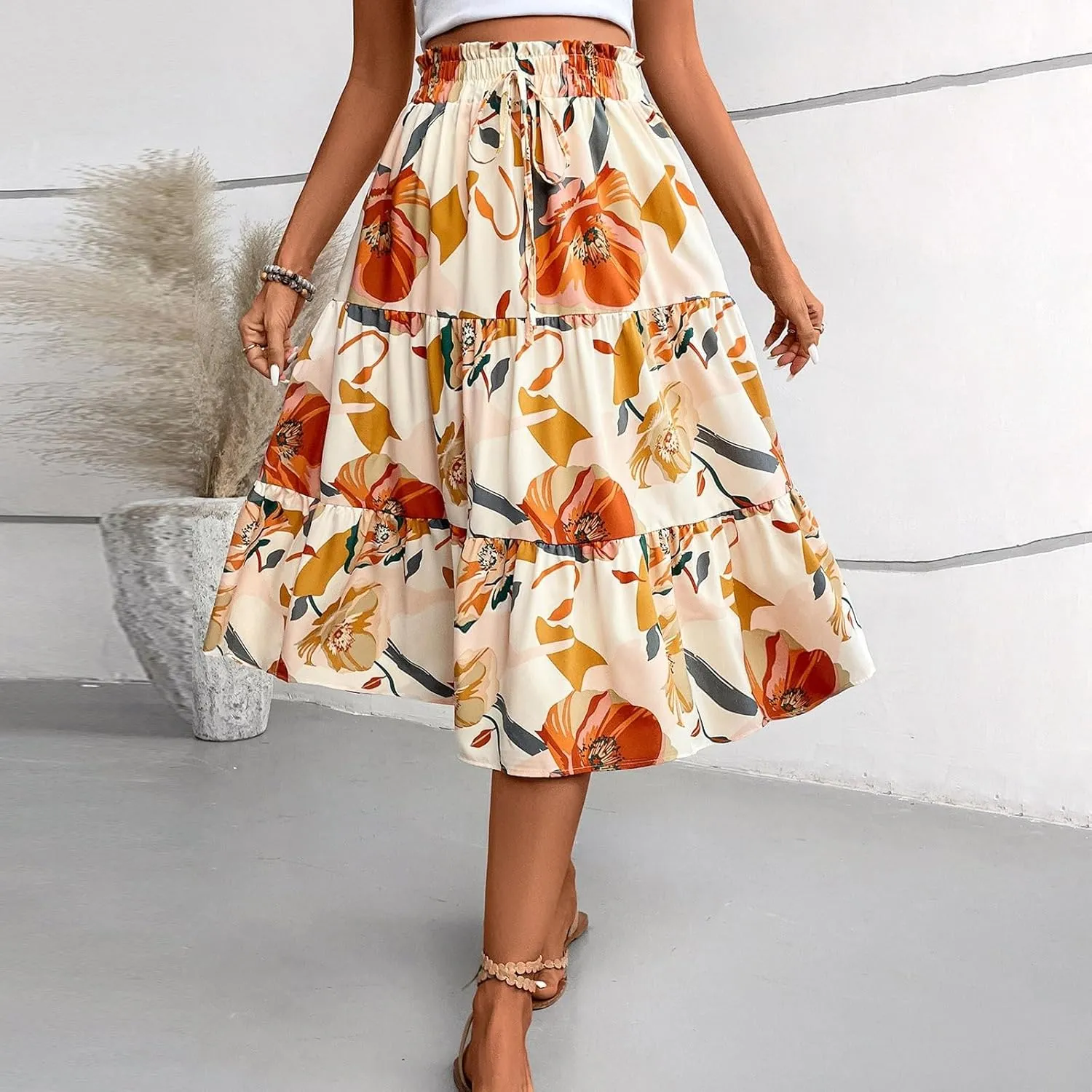 Long Skirts for Women,Elastic High Waisted Womens Boho Maxi Skirt with Pockets Linen Flowy Long Skirts 2025 Trendy
