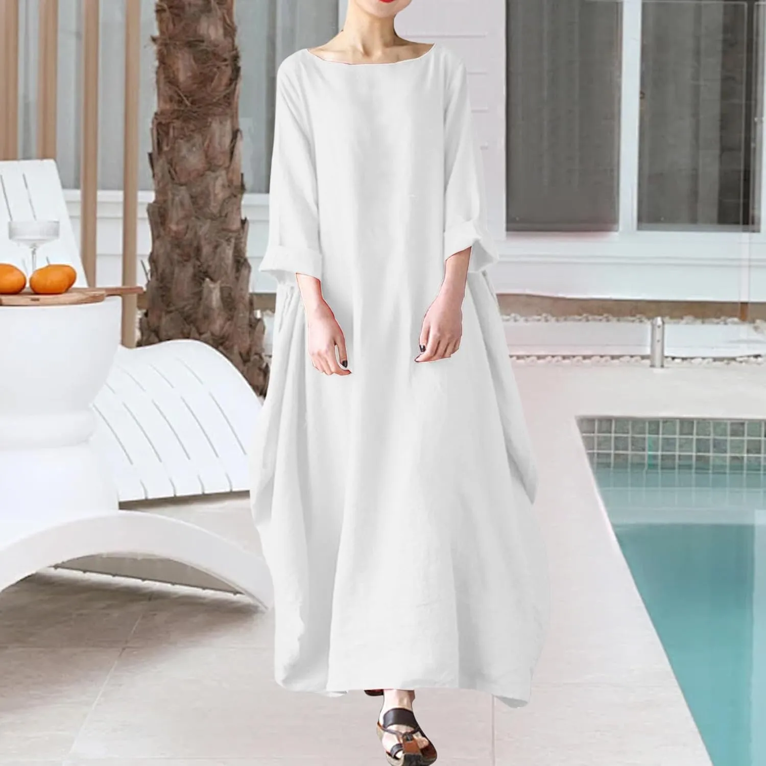 Long Sleeve Dresses for Women Ruffle Hem Oversized Loose Dress Casual Maxi Dresses Ladies Summer Sundress Fashion