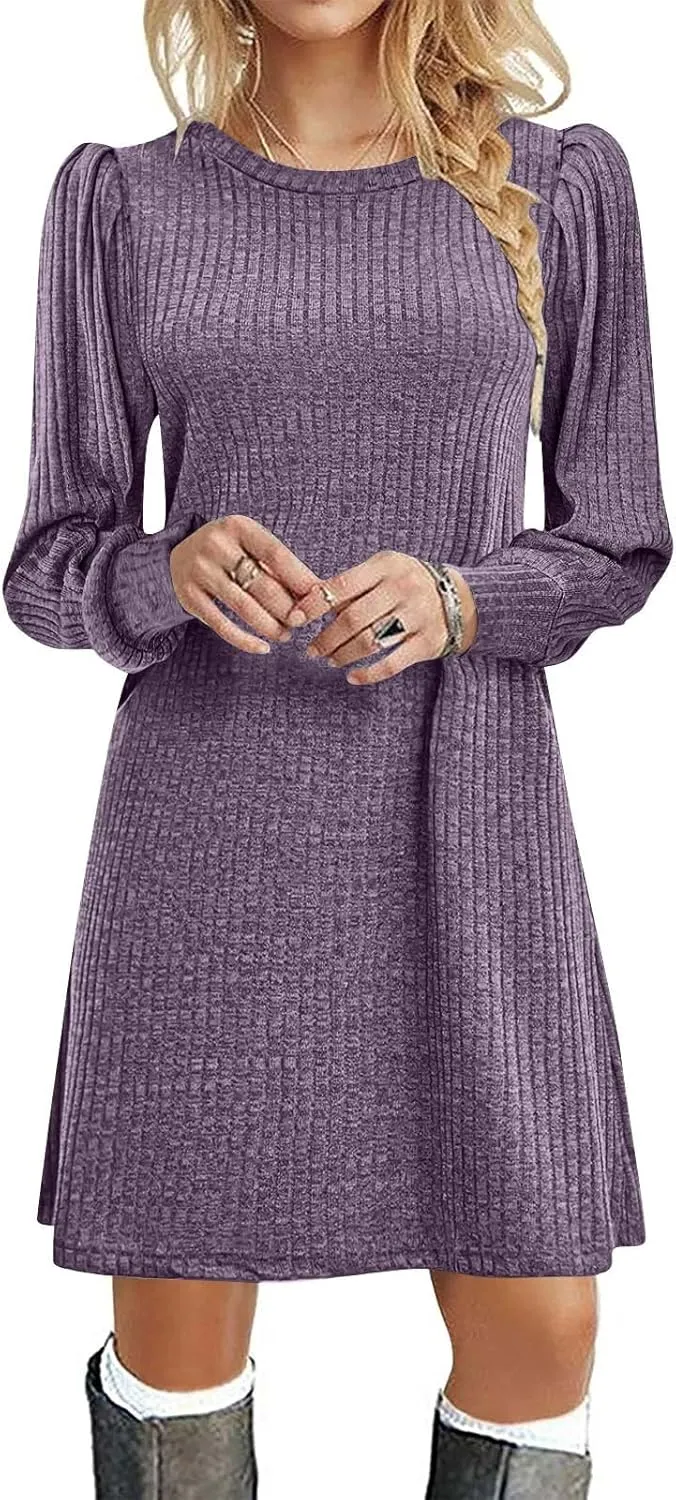 Long Sleeve Ribbed Knit Long Sleeve Dress with Pockets for Women Casual Winter Fall Midi Wedding Guest Work Outfits