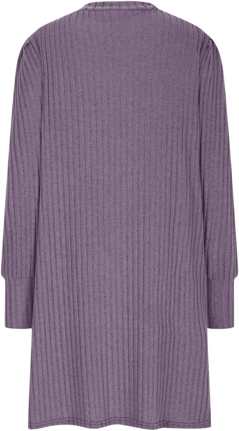 Long Sleeve Ribbed Knit Long Sleeve Dress with Pockets for Women Casual Winter Fall Midi Wedding Guest Work Outfits
