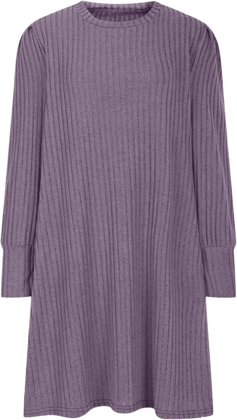 Long Sleeve Ribbed Knit Long Sleeve Dress with Pockets for Women Casual Winter Fall Midi Wedding Guest Work Outfits