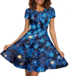 Loose Fit Casual Dresses for Women Graphic Print Short Sleeve Crew Neck A-Line Dress