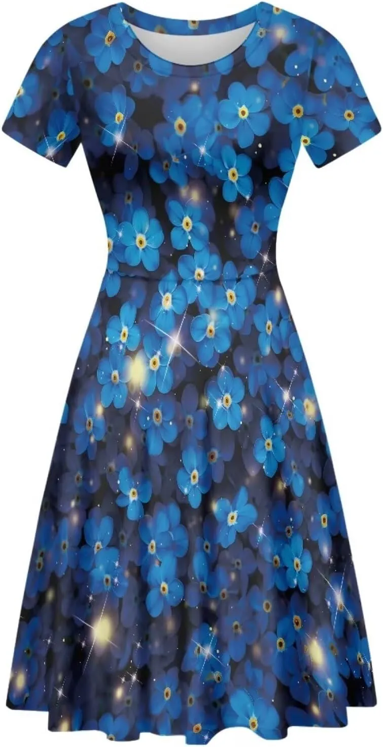 Loose Fit Casual Dresses for Women Graphic Print Short Sleeve Crew Neck A-Line Dress