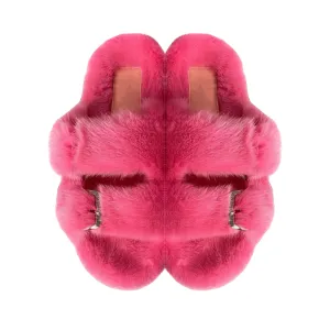 Luxe Mink Slide Sandals - Bright Pink