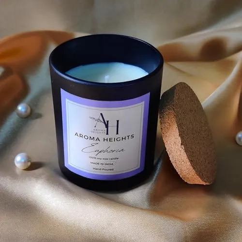 Luxury Euphoria Scented Candle - Lavender Fragrance, 160g | Black Jar | Gift Box | 100% Soy Wax, 70-Hour Burn Time