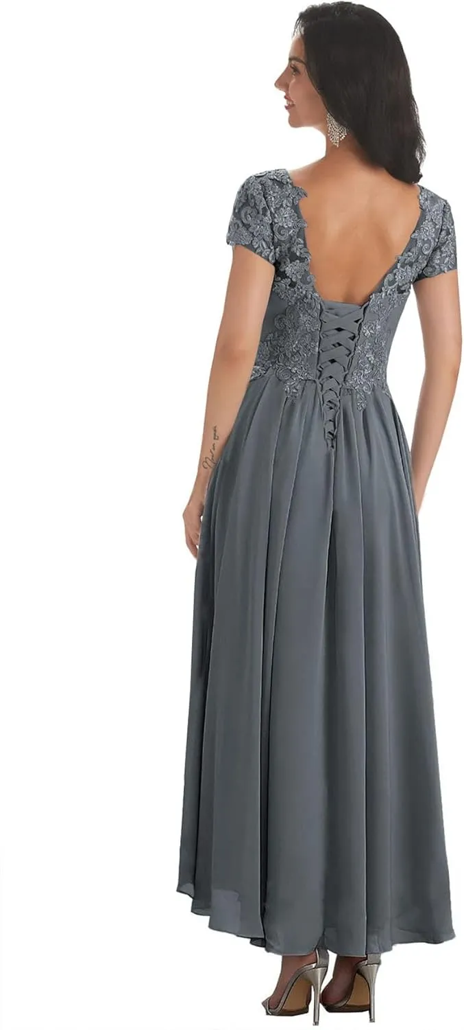 MAGGCIF Lace Mother of The Bride Dresses with Sleeves Chiffon A Line Long Formal Evening Gowns