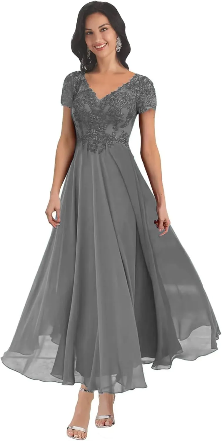 MAGGCIF Lace Mother of The Bride Dresses with Sleeves Chiffon A Line Long Formal Evening Gowns