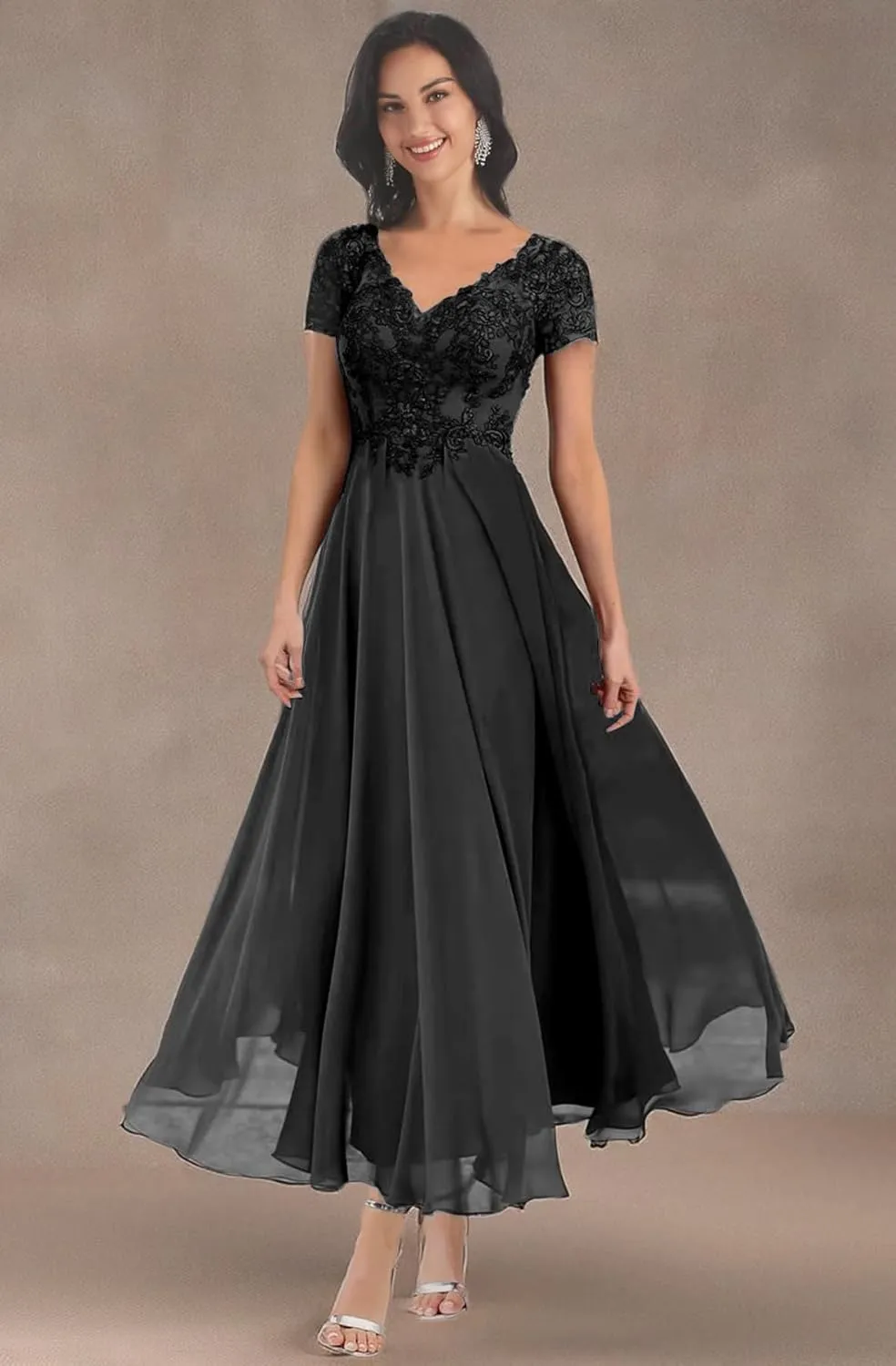 MAGGCIF Lace Mother of The Bride Dresses with Sleeves Chiffon A Line Long Formal Evening Gowns