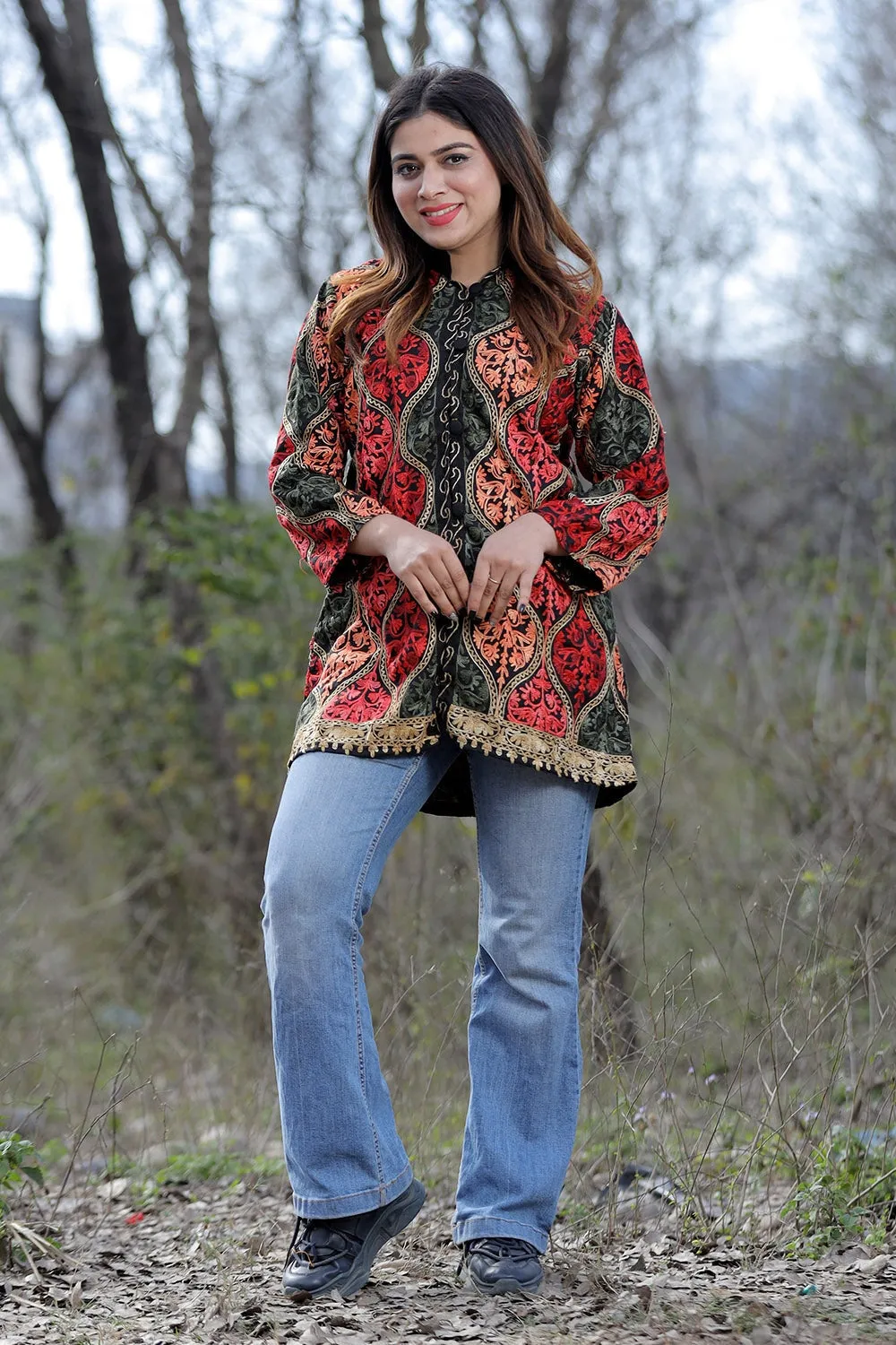 Magical Black Multicolour Aari Work Embroidered Jacket With Beautiful Designer Matka Defines Sophistication.