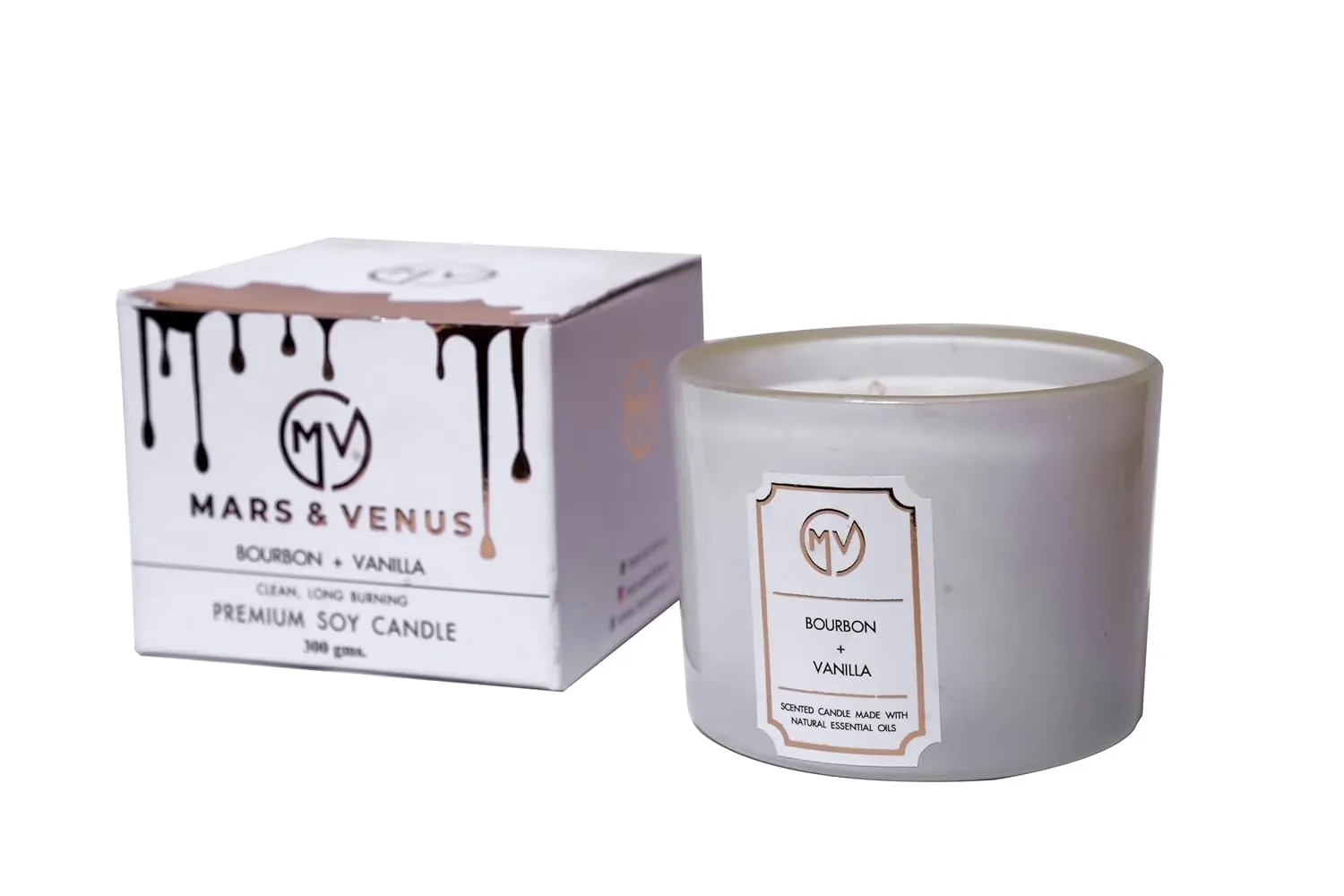 Mars & Venus Scented Candles | Long - Lasting | Sustainable | Fragrance Candles for Home Decor || Scented Candles | 300 GMS || Natural Essential Oils (Premium Soy Wax) (Bourbon   Vanilla)