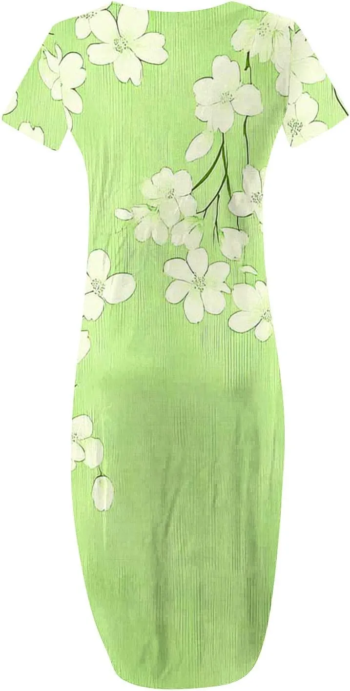 Maxi Dresses for Women 2025 Short Sleeve Casual Boho Floral T-Shirt Dress Flowy Beach Sundress with Pockets