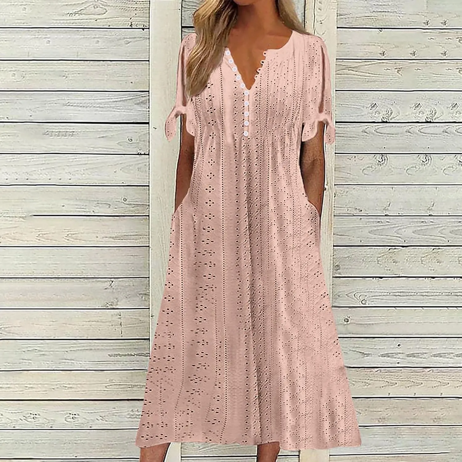 Maxi Long Dresses for Women 2025 Trendy Short Sleeve Eyelet Tshirt Dress Casual Summer Beach Vacation Sundress