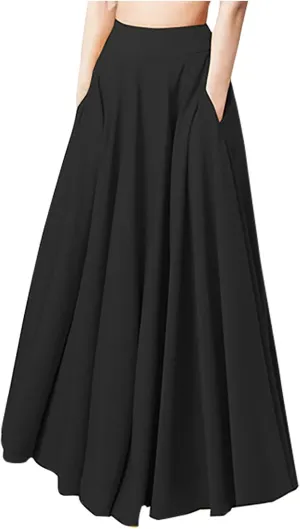 Maxi Skirts for Women Pleated Midi Skirt with Pocket Angle Length Skirts Flowy Long Skirt High Waisted A Line Skirts