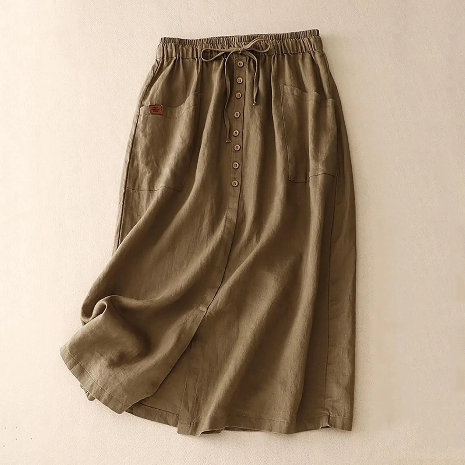 Maxi Skirts for Women Summer Drawstring High Elastic Waist Pleated A Line Skorts Solid Holiday Cotton Linen Skirt