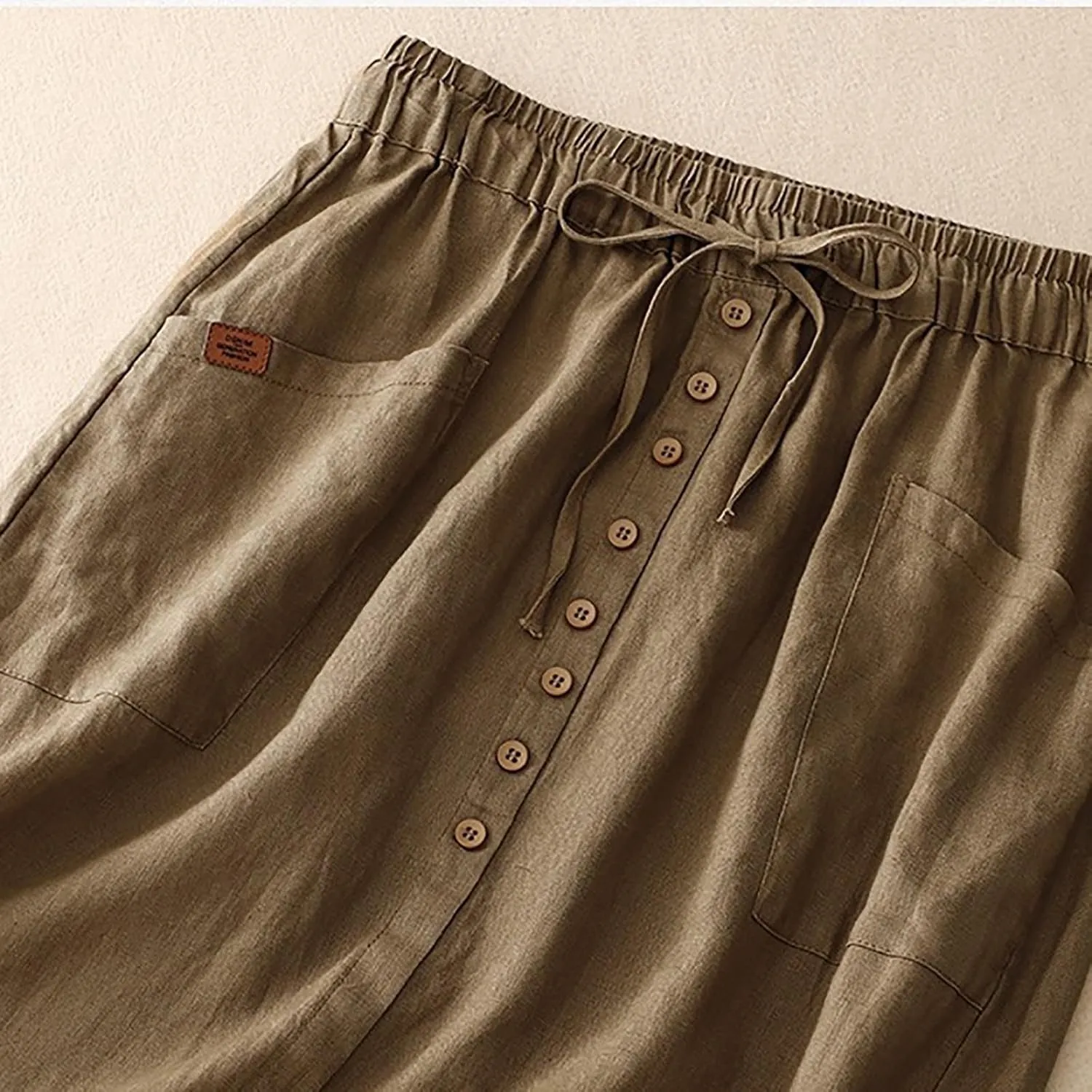 Maxi Skirts for Women Summer Drawstring High Elastic Waist Pleated A Line Skorts Solid Holiday Cotton Linen Skirt