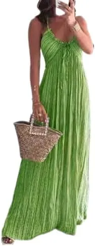 Melliflo Sexy Sleeveless Halter Dresses for Women V Neck Tie Back Maxi Dress Summer Backless Long Ruffle Sundress