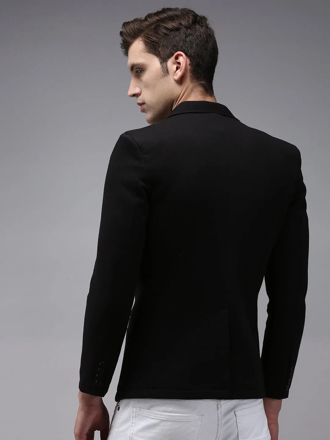 Men Black Solid Single Breasted Casual Blazers