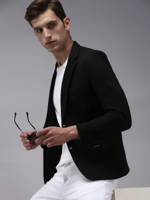 Men Black Solid Single Breasted Casual Blazers