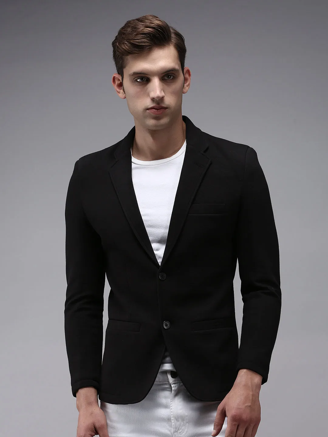 Men Black Solid Single Breasted Casual Blazers