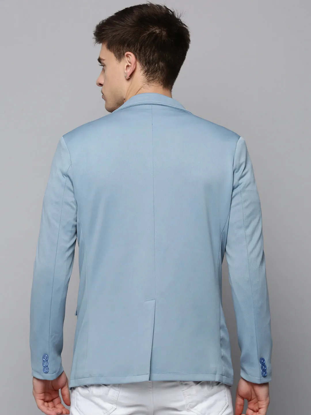 Men Blue Cotton Single-Breasted Blazers