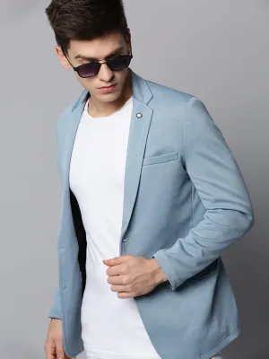 Men Blue Cotton Single-Breasted Blazers