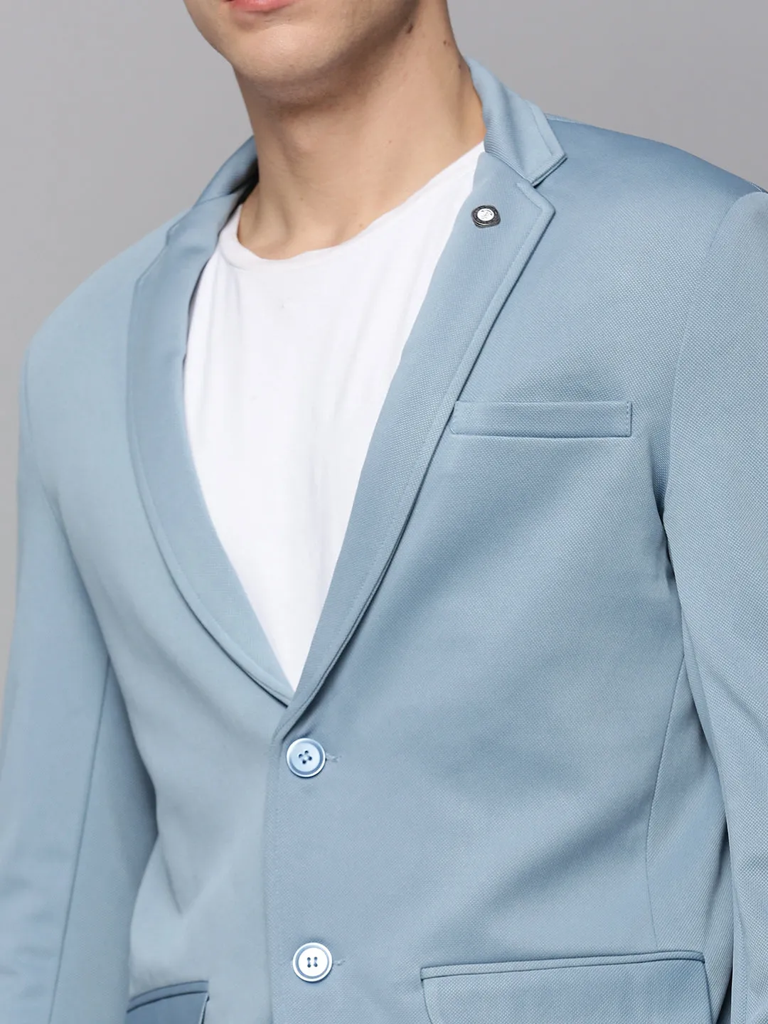 Men Blue Cotton Single-Breasted Blazers