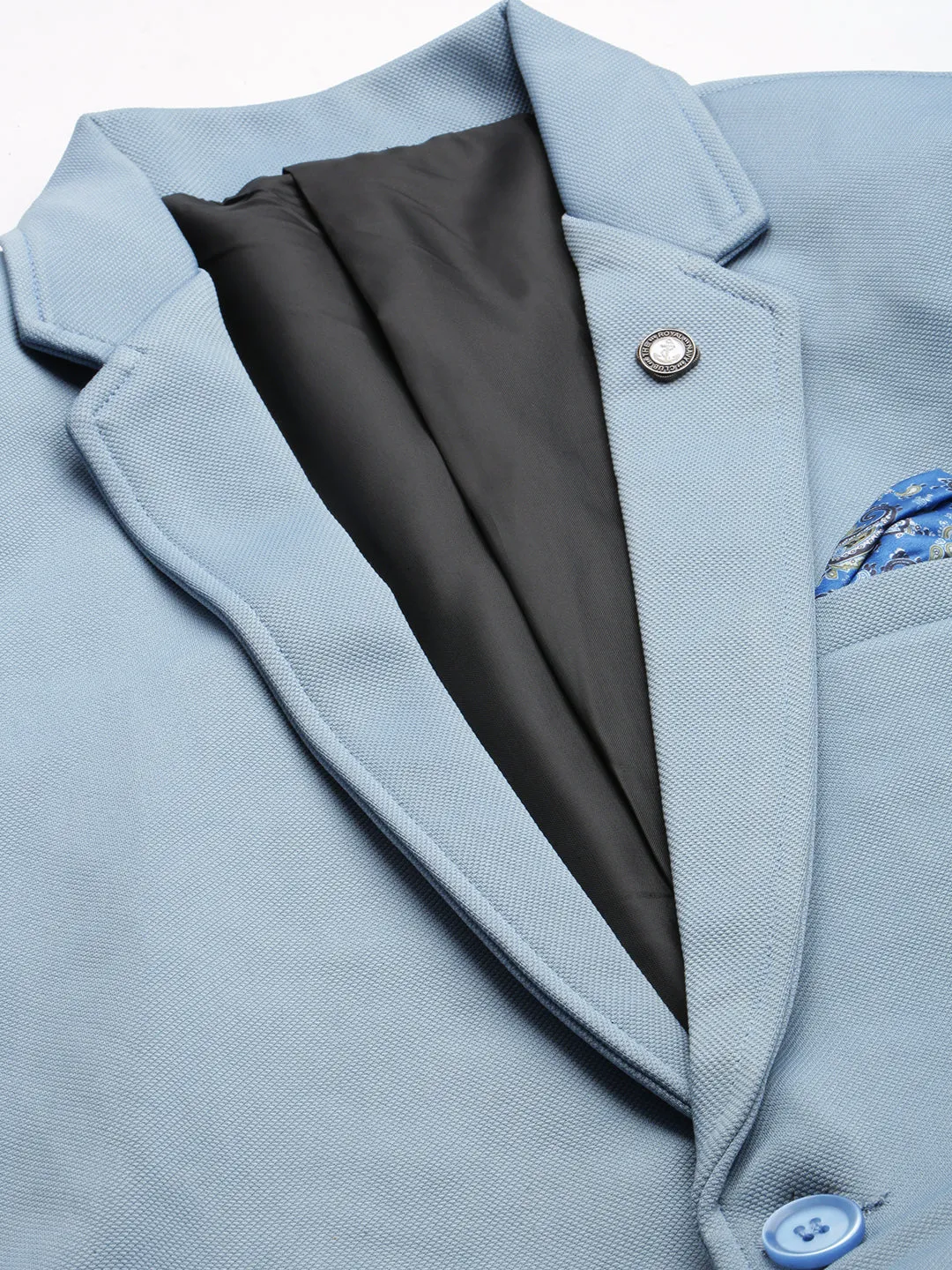 Men Blue Cotton Single-Breasted Blazers